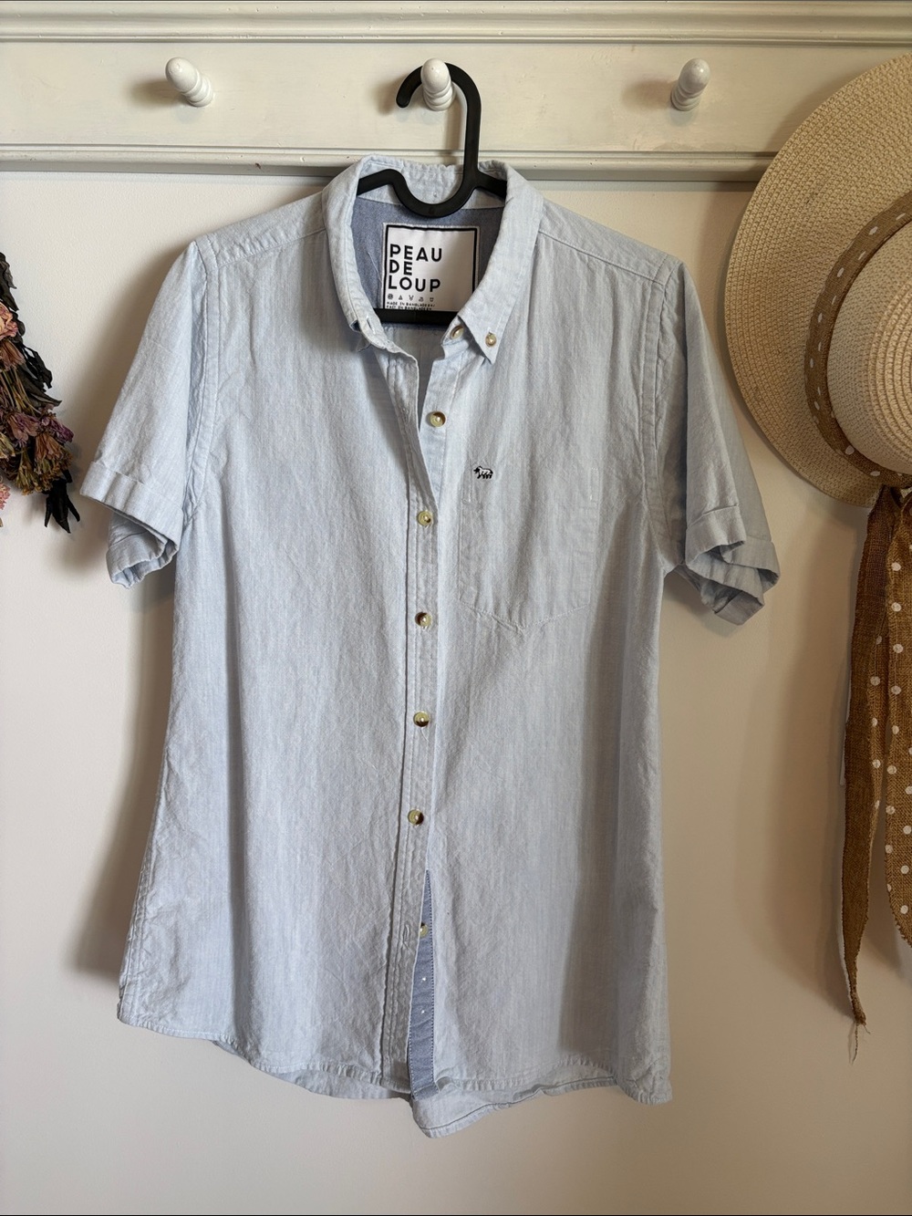 Peau De Loup Pale Blue Short-Sleeve Button-Down Shirt